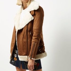 River Island Tan Oversized Aviator Jacket